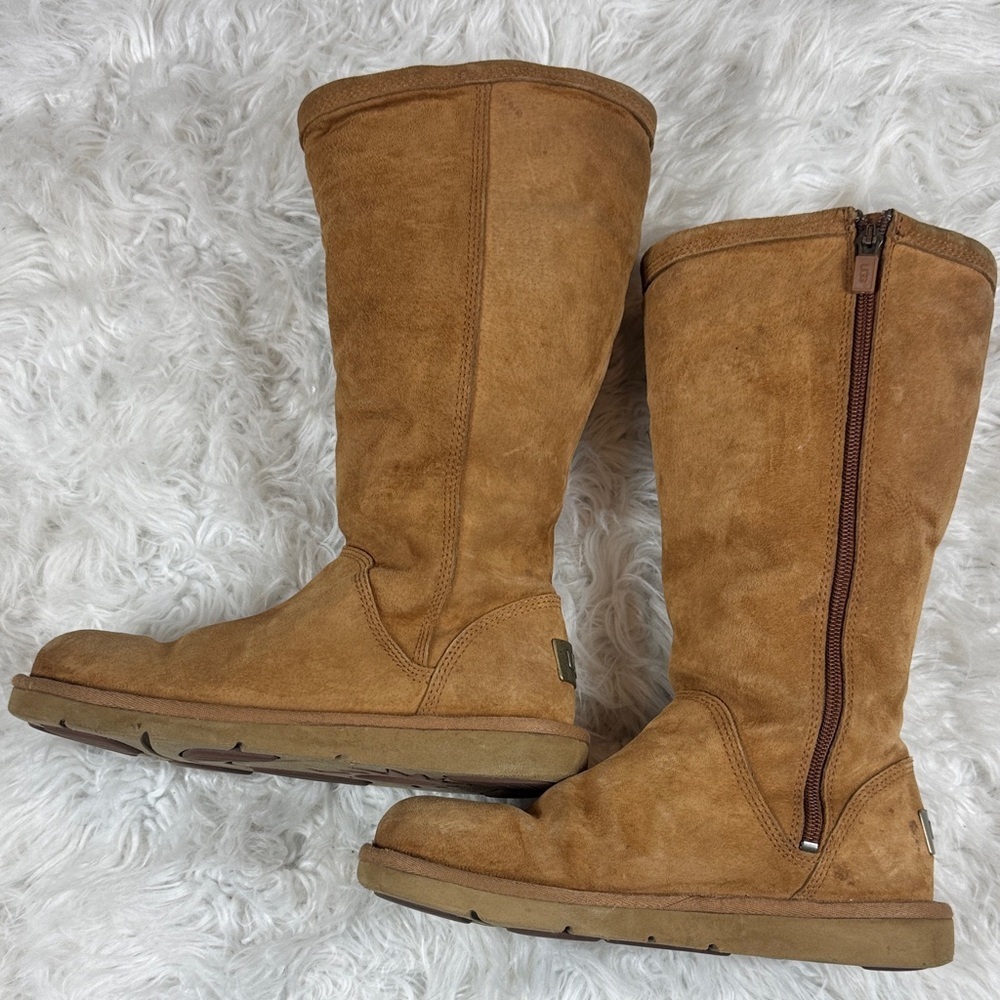 UGG Kenly Winter Tall Chestnut Suede Side Zip Boots Womens Size 6 - Picture 2 of 10